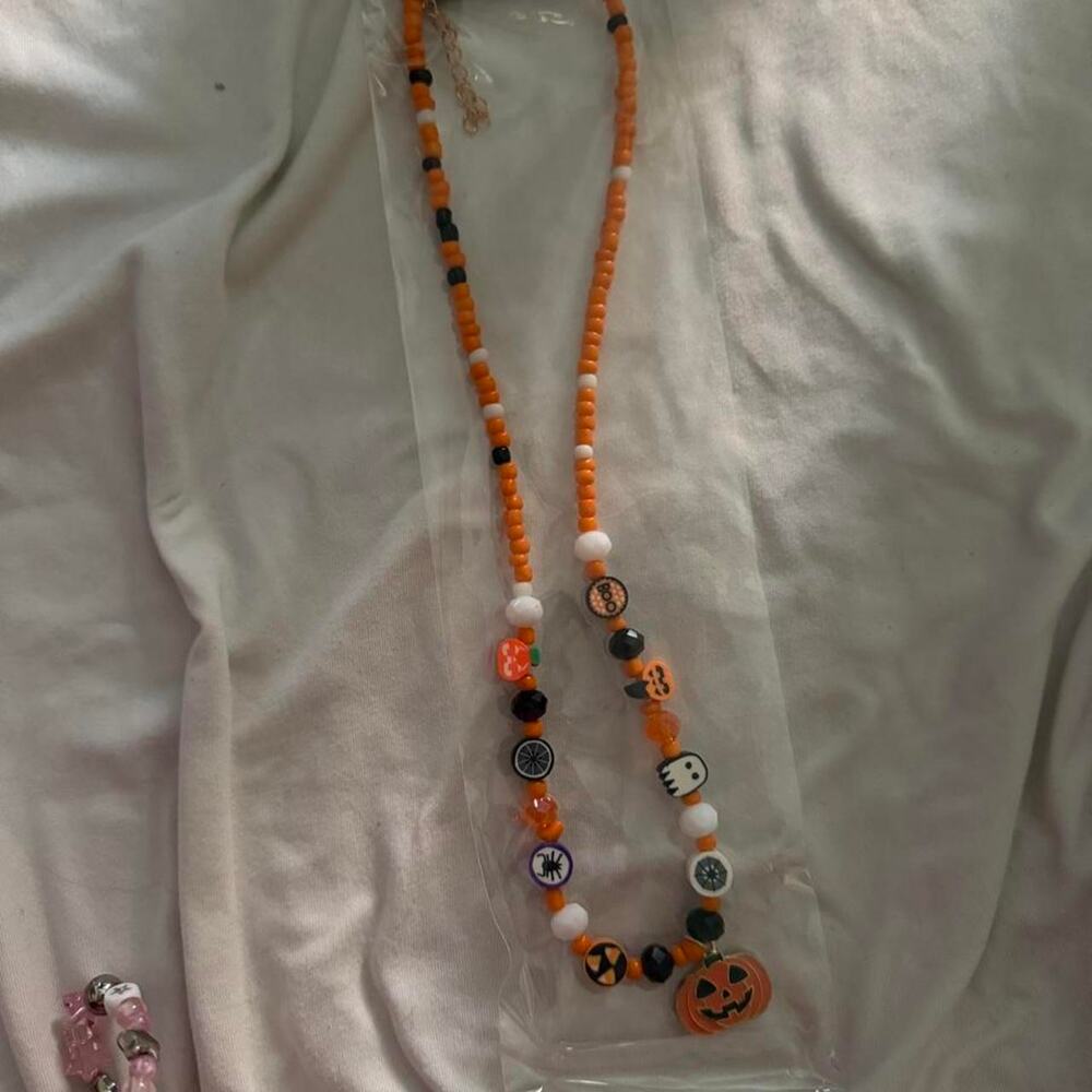 Orange and black halloween necklace
